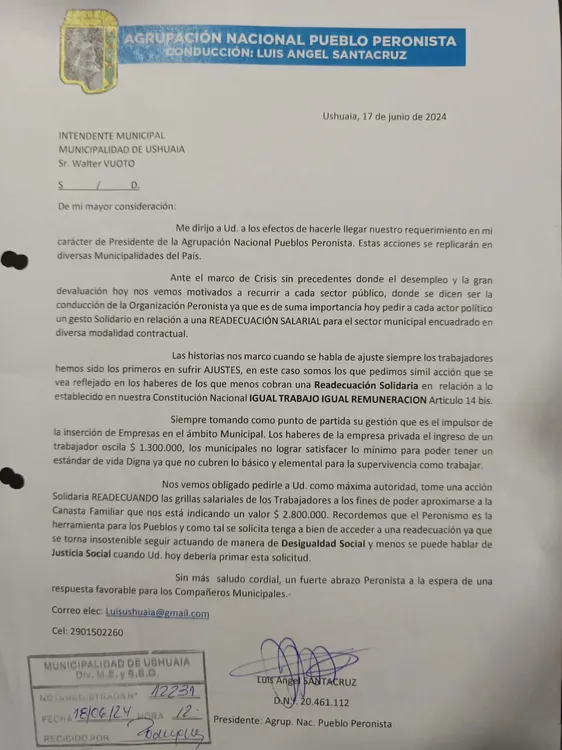 pedido de readecuación salarial